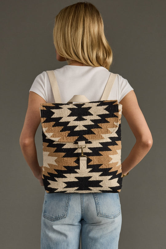 cream black and tan western backpack, neutral backpack, western inspired backpack, aztec inspired backpack, women's backpack