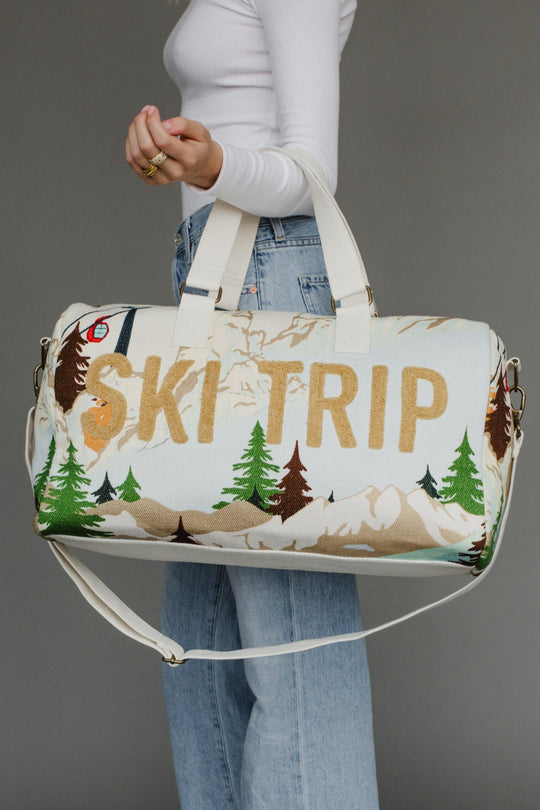 Ski Trip duffel bag with mountain scene
