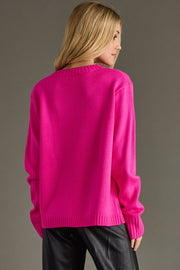 bright pink and green ski sweater, bight pink sweater, ski sweater, colorful sweater, women's sweater