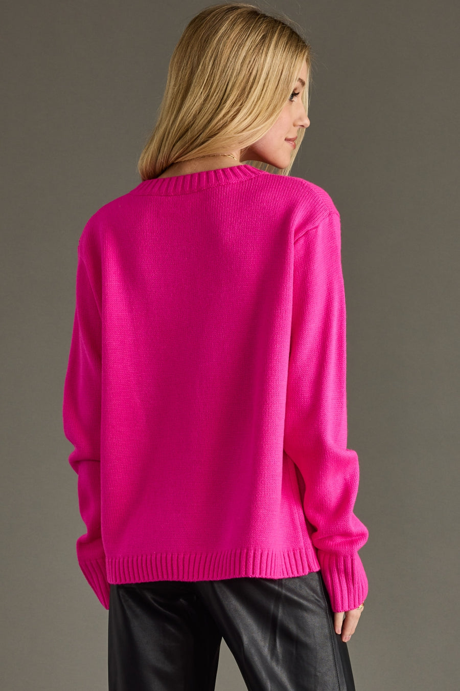 bright pink and green ski sweater, bight pink sweater, ski sweater, colorful sweater, women's sweater