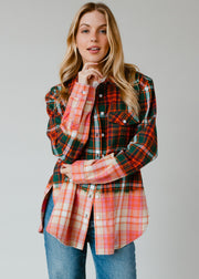 green, navy, orange and white plaid flannel