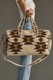 cream, brown and tan western duffel, western-inspired duffel, aztec-inspired duffel, weekender bag, travel bag, women's duffel bag