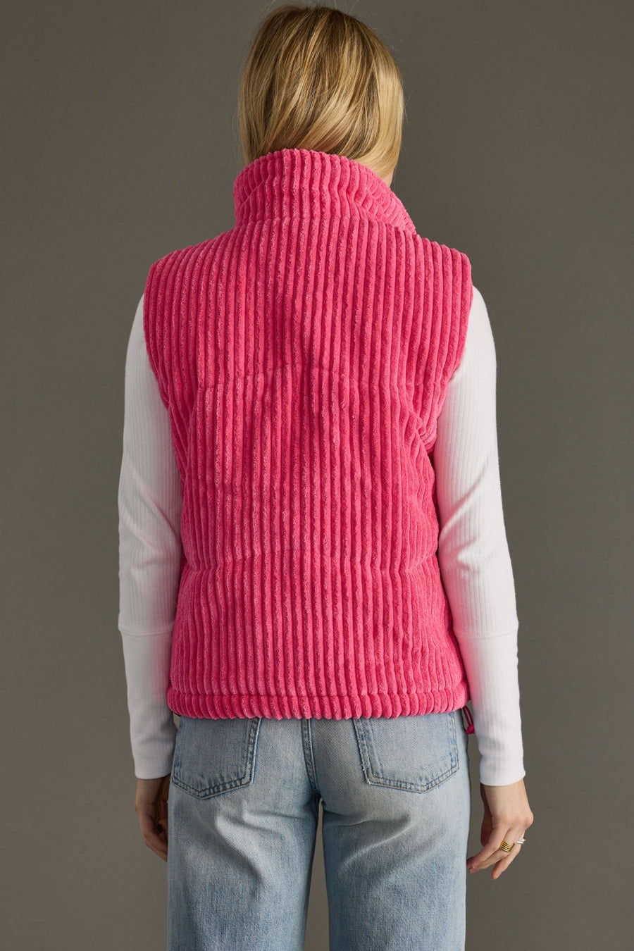 pink corduroy vest, pink vest, bright pink vest, corduroy vest, women's vest, winter vest, colorful vest