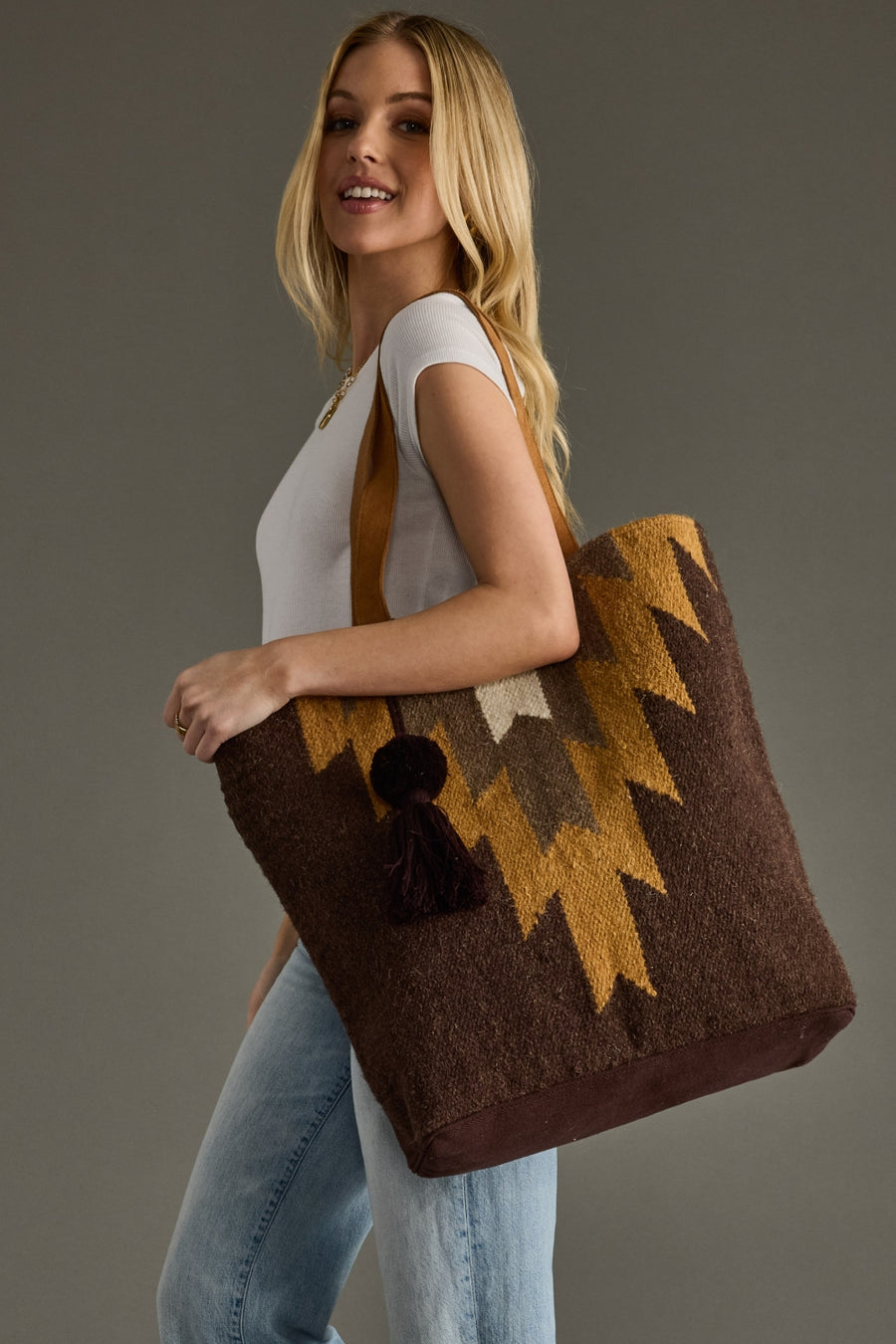 brown, tan and cream western inspired tote, tote bag, neutral tote bag, women's tote bag, travel bag