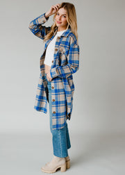 royal blue and tan plaid long flannel