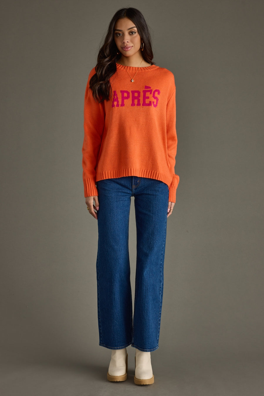 orange and pink apres sweater, apres sweater, colorful sweater, ski sweater, women's sweater, winter sweater