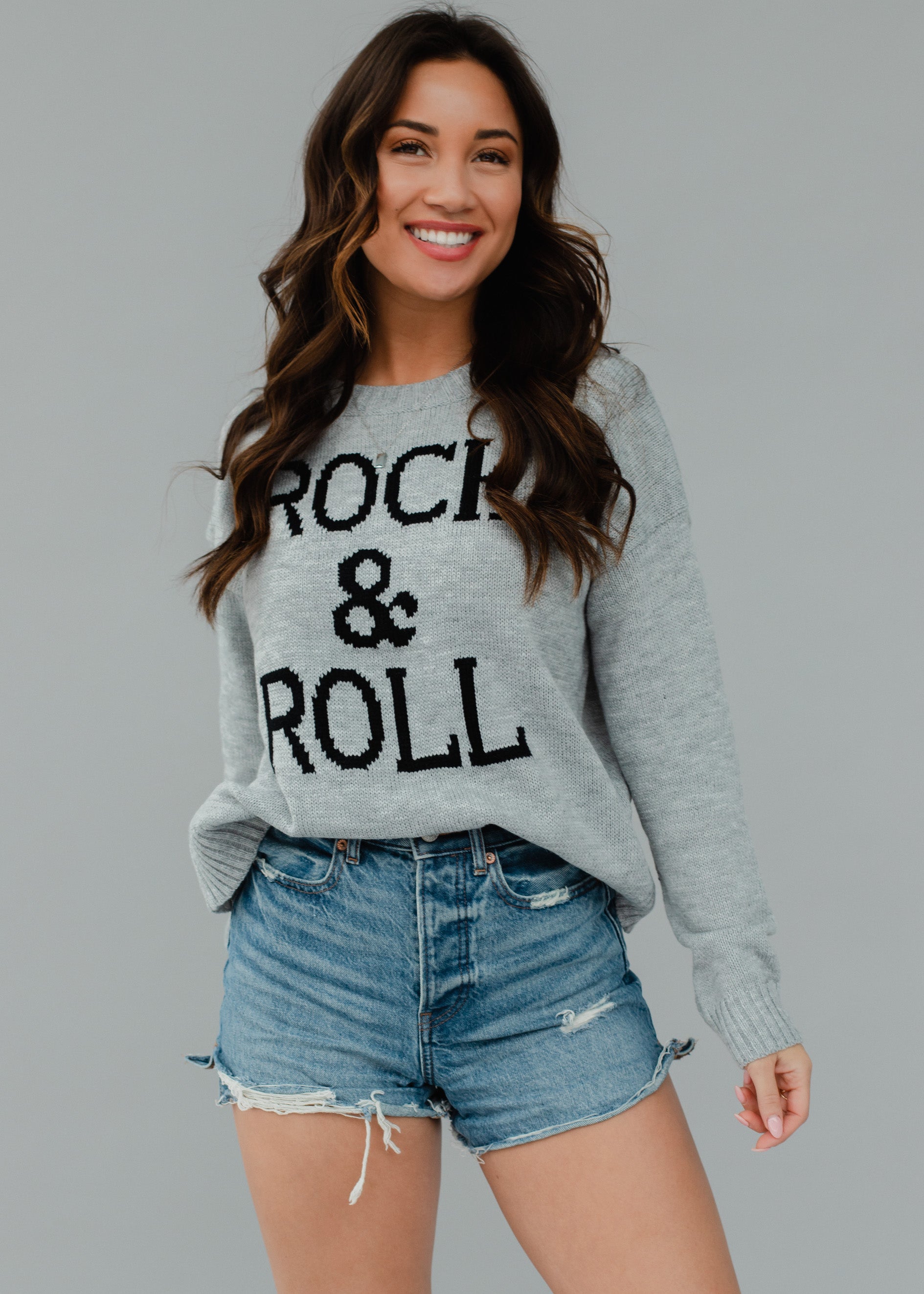 Rock Roll Sweater Gray Panache Apparel Collection