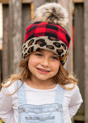 Mila Kids Plaid Pom Hat