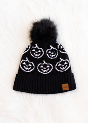 Pumpkin Pattern Black Pom Hat