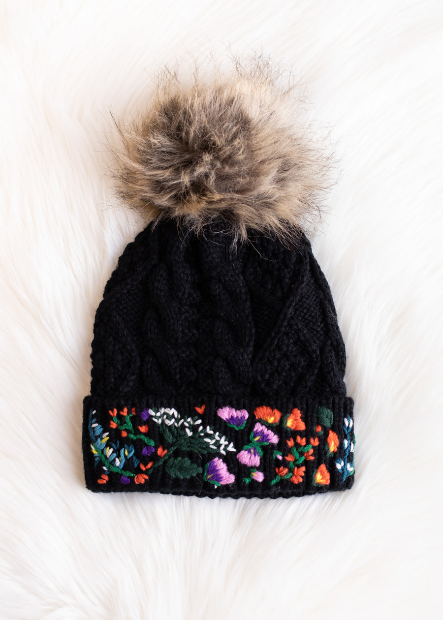 Dahlia Luxe Embroidered Pom Hat