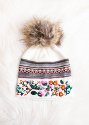 Elysse Luxe Embroidered Pom Hat